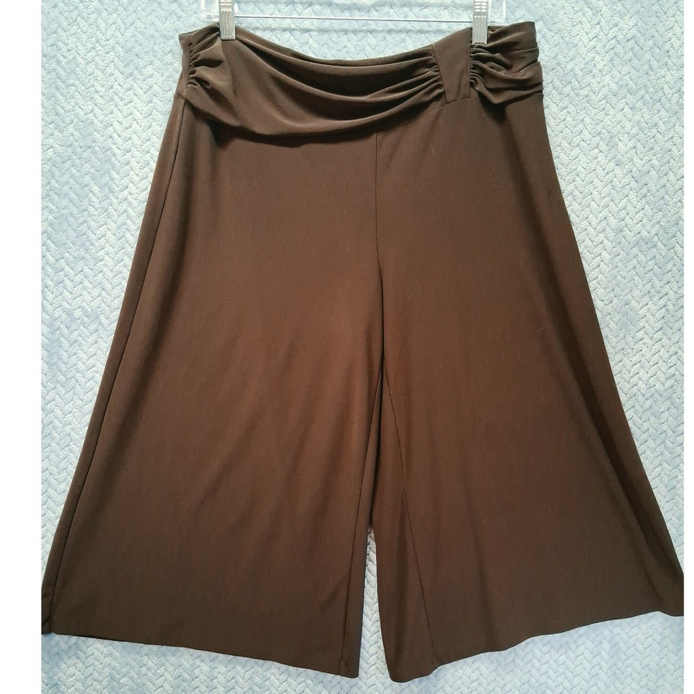 Cato Womens Large Brown Wide Leg Gaucho Pants Ruched Waist Culottes Stretch L